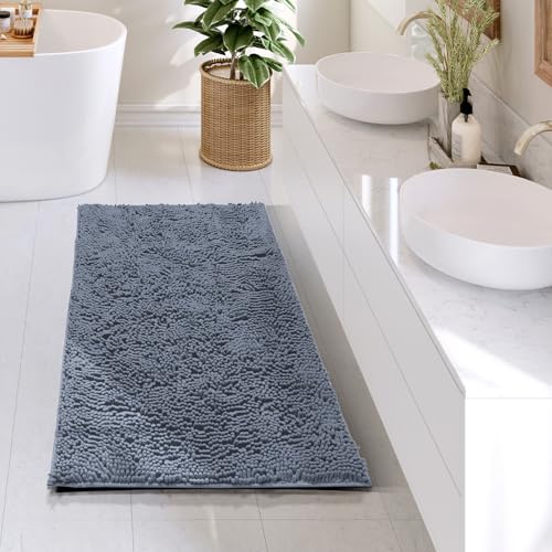 Hearth & Harbor Bathroom Rugs, Chenille Bath Mat - Machine Washable Bath Mats for Bathroom Non-Slip Backing Rubber, Quick Dry Bathroom Mat, 24 x 36 - Stone Blue - color: Stone Blue, style: 24 x 36
