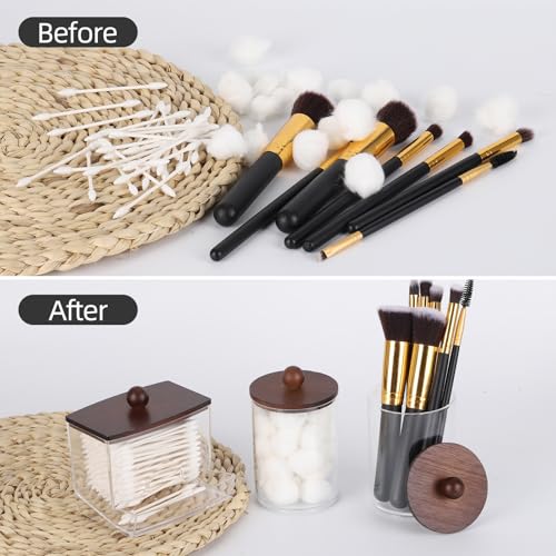 Tbestmax Qtips Holder Dispenser, 10 Cotton Ball/Swabs Storage Containers, Apothecary Jars for Bathroom Organizer Bambooo Lids - color: Group A-red brown