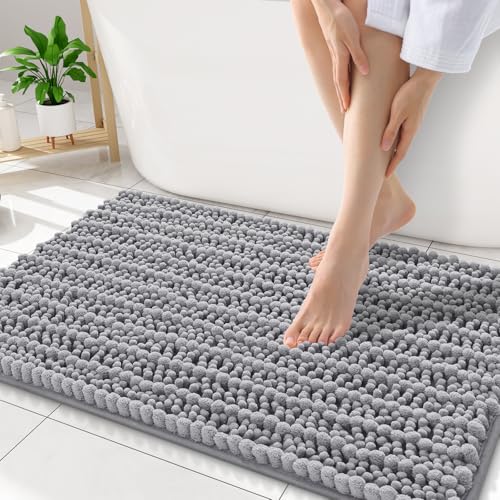 Smiry Bathroom Rugs Mat 32x20, Extra Soft Absorbent Chenille Bath Rugs, Non Slip Rubber Backing Machine Washable Quick Dry Bath Mats for Bathroom Floor, Tub, Shower, Home Decor Accessories, Grey - color: Grey, size: 32'' X 20''