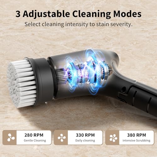 Electric Spin Scrubber, Cordless Power Dish Scrubber Brush, Type-C Fast Charging with LED Power Display, 3 Speeds, 6 Replaceable Heads for Cleaning Kitchen Stove/Bowl/Sink/Corner/Tile/Grout (Grey) - color: Gray