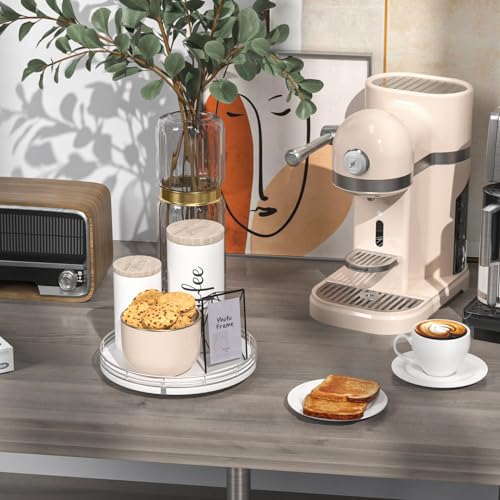 9" Oak Wood Lazy Susan Organizer, Lazy Susan for Cabinet Dining Table Pantry Wood Turntable Organizer Tray for Coffee Table Kitchen Countertop Salt Pepper Spice Organization and Storage Round Silver - color: Sliver White, size: 9