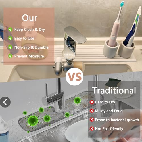 Faucet Mat for Kitchen Sink, Quick Dry Diatomite Kitchen Sink Mat Sink Splash Guard Stone Drying Mat for Kitchen Counter Kitchen Drying Mat Stone Tray Kitchen Sink Accessories(White, 23.6'')