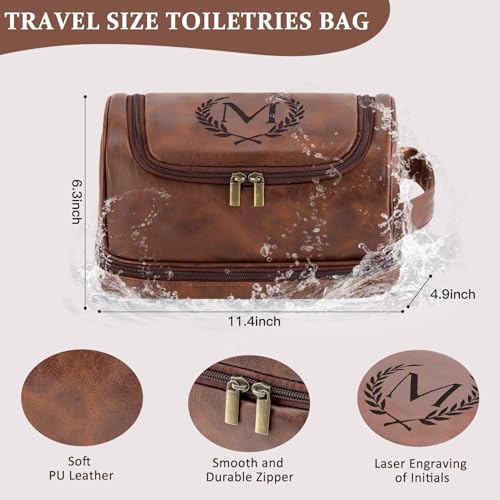 Travel Essentials Accessories Initial Letter Hanging Toiletry Bag for Men, Personalized PU Leather Waterproof Travel Size Toiletries Storage Organizer Shaving Bag for Men, Reddish Brown R - color: Reddish Brown, style: R