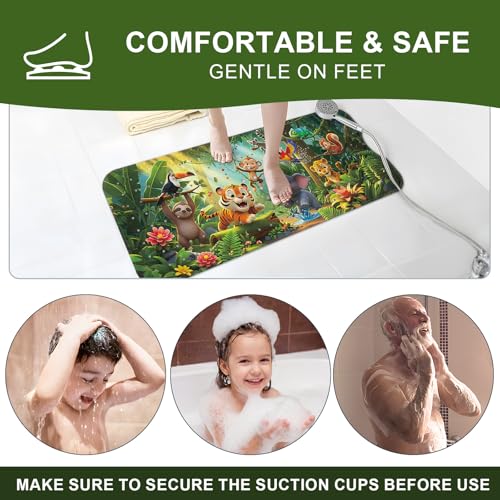 XIYUNTE Upgrade Baby Bath Mat Non Slip - 40"x16" Extra Long Kids Bath Mat for Tub Non Slip Bathtub Mat Eco-Friendly Toddler Bath Mats with Suction Cups, Machine Washable and No Fading, Animal Forest - color: H-animal Forest
