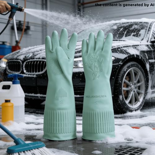 Long Rubber Waterproof Latex Household Cleaning 18inch Gloves Red Long Sleeved Heavy-duty Reusable 2Pair - color: Green, size: Small