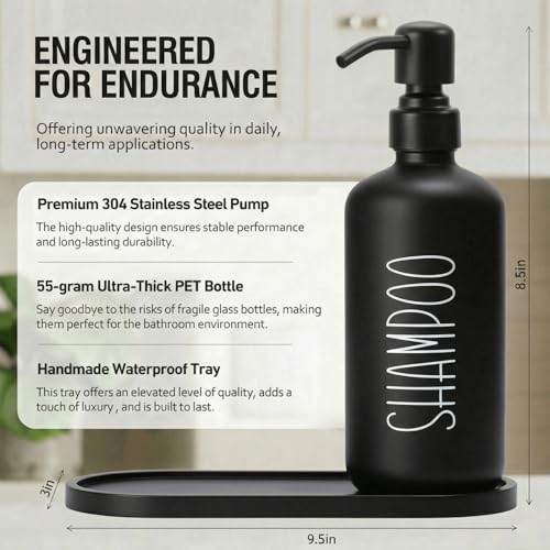 MOMEEMO Reusable Shampoo and Conditioner Bottles with Tray, Shampoo Bottles Refillable with Pump, Pump Bottles for Shampoo and Conditioner, Shower Dispenser Bottles (Black) - color: Black Black