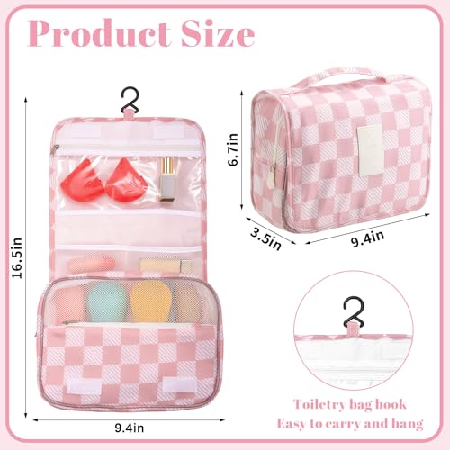 Pengxiaomei Toiletry Bag for Women, Pink Waterproof Hanging Cosmetic Bag Portable Makeup Pouch Multifunction Handle Travel Toiletry Bag for Teen Girl Gifts - color: Pink square