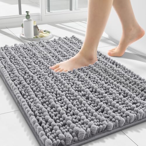 Smiry Bathroom Rugs Mat 24x16, Extra Soft Absorbent Chenille Bath Rugs, Non Slip Rubber Backing Machine Washable Quick Dry Bath Mats for Bathroom Floor, Tub, Shower, Home Decor Accessories, Grey - color: Grey, size: 24'' X 16''