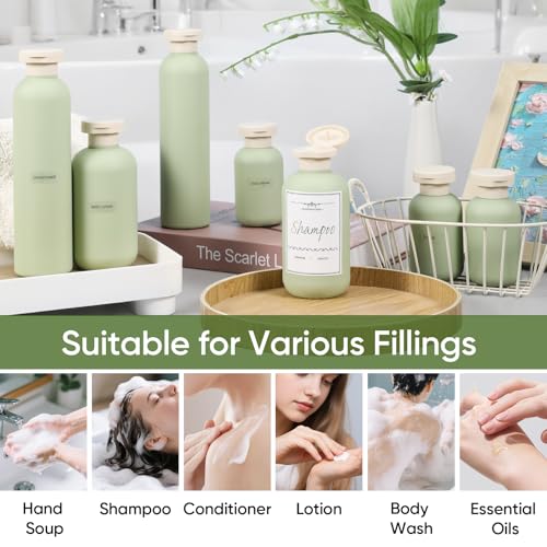 DEMORA 3.4 oz Travel Size Bottles TSA Approved for Toiletries, Leak Proof Plastic Travel Squeeze Bottles Refillable Toiletry Containers with Flip Caps and Labels for Shampoo Lotion (Green, 4 Pcs)