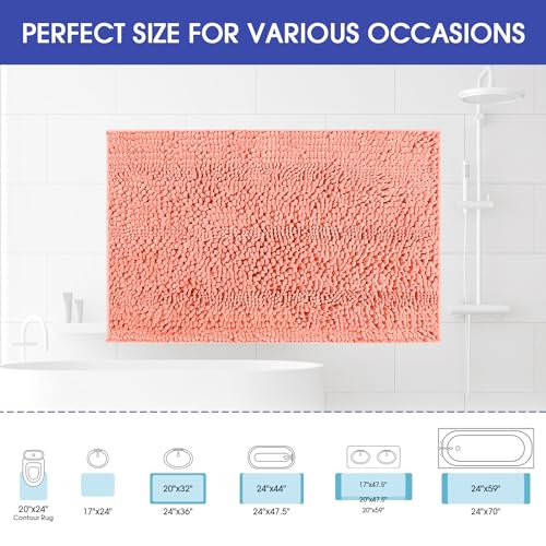 ACCUMTEK Striped Coral Bathroom Rug Mat 44"x24" Ultra Soft, Non Slip Chenille Bath Rugs, Absorbent Plush Shaggy Bath Mats for Bathroom, Bedroom, Kitchen, Shower, Tub - color: Coral, size: 1'11" x 3'8" (Runner)