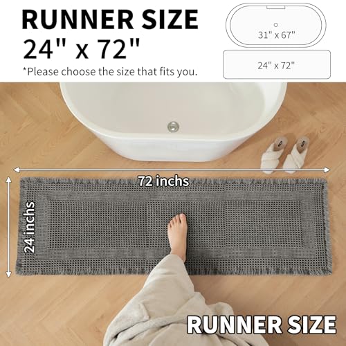 Waffle Bath Mat - Super Water Absorbing Bath Mat Quick Dry, Bathroom Rugs Non Slip Washable with Tassels, Rubber Backed Bathroom Mat for Bathroom Floor, Tub and Shower, 24" x 72", Dark Grey - color: Dark Grey, size: 24" x 72"