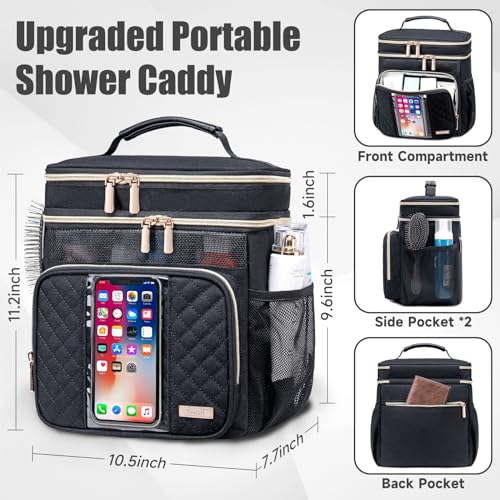 Tealari Large Toiletry Bag for Women Men,Bathroom Bag,Water Resistant Shower Bag,Makeup Bag,Portable Shower Caddy for College Dorm,Hanging Travel Toiletry Bag with Transparent Waterproof Phone Pocket - color: Black