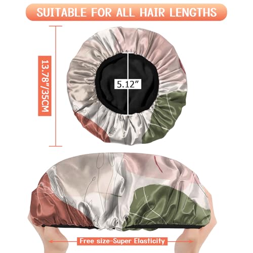 Luxury Shower Cap Terry Lined Reusable Triple Layer Waterproof Hair Elastic Caps Shower Bath Hat for Women Girls Cute Aesthetic-Color Block - color: AL11-Color Block