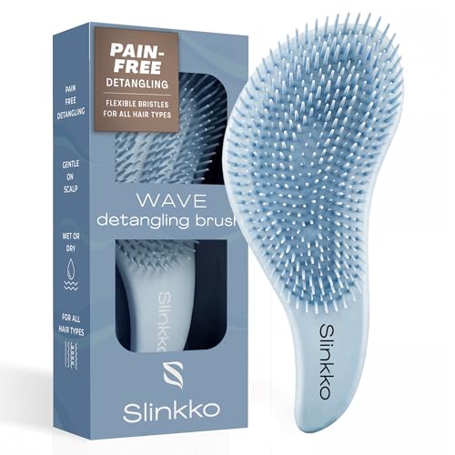 Detangler Brush, Curly Hair Brush for Women, Men & Kids - Wet & Dry Detangling Hair Brush for Curly, Thick, Fine & Wavy Hair - Anti-Breakage Wave Brush, Pain-Free Hairbrush, Mist Blue - color: Mist Blue
