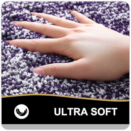 OLANLY Small Bathroom Rugs 24x16, Extra Soft and Absorbent Microfiber Bath Rugs, Non-Slip, Machine Washable, Quick Dry Shaggy Bath Carpet, Bath Mats for Bathroom Floor, Tub, Shower, Purple - color: Purple and White, size: 24" X 16"