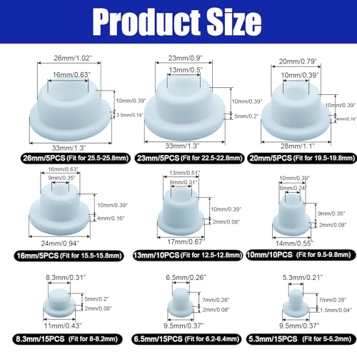 85PCS Silicone Stoppers White Hole Plugs Assortment Kit Rubber Plugs for Round Holes, Flexible Rubber Stoppers Waterproof Tube Plugs T-Type, Used for Sealing Plugs Bathtub Jet Covers - color: White, size: 9 Size(1/5"~1")