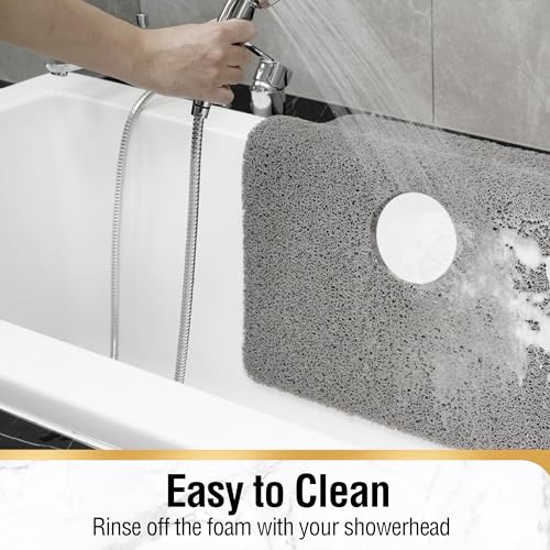 HITSLAM Square Shower Mat, 27 x 27 Inch Non Slip Bath Mat for Tub, Soft PVC Loofah Bathtub Mats with Drain Holes, Quick Drying Bathroom Stall Floor Mat, Bathroom Accessories Without Suction Cup, Grey - color: Grey, size: 27" x 27" (Square)