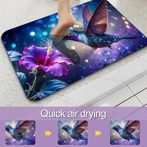 Hummingbird Fantasy Bath Mat, Water Absorbent Quick Dry Thin Bathroom Floor Mat, Rug for Bathroom Kitchen 17"x30" - color: Hummingbird Fantasy