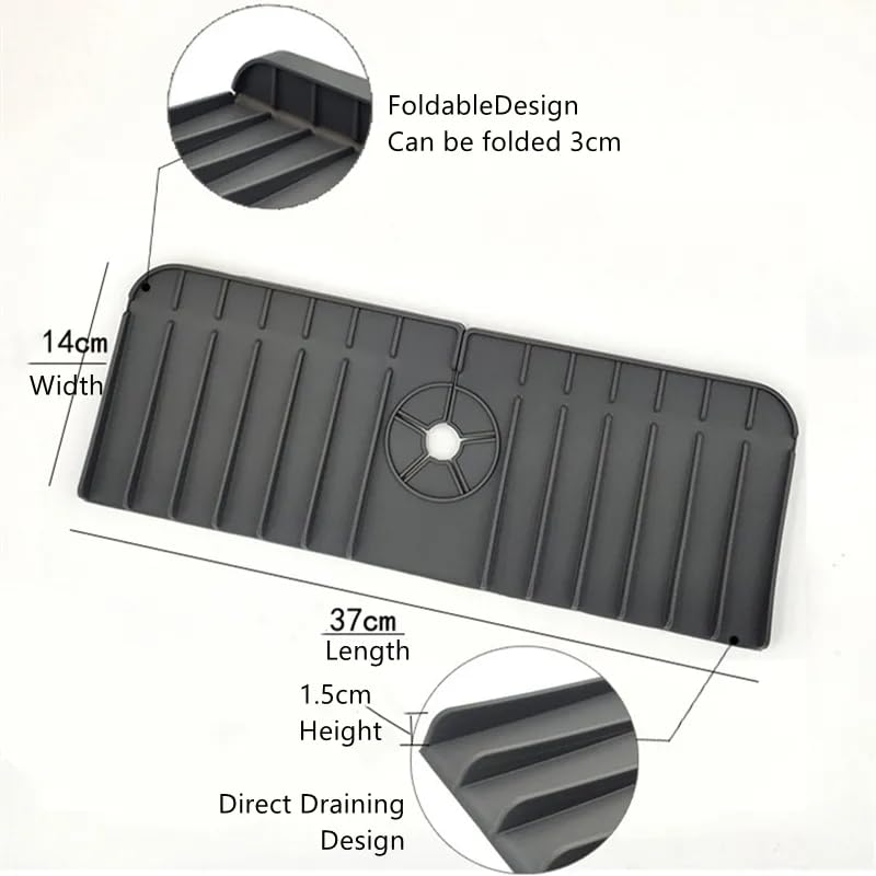 Silicone Kitchen Sink Faucet Drain Mat, Water Splash Guard for Kitchen and Bathroom Countertop, Gray