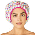 Reusable Bath & Shower Cap Lined, Oversized Waterproof Shower Caps Large Designed for all Hair Lengths with PEVA Lining & Elastic Band Stretch Hem Hair Hat - Fashionista Deco Dots - color: Deco Dots