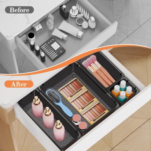 SpaceHacks 25 PCS Plastic Drawer Organizer Set, 4-Size Versatile Organizer Tool Trays & storage Bins for Makeup, Jewelry, and Gadgets in Bathroom, Bedroom and Office,Clear Black - color: Clear Black