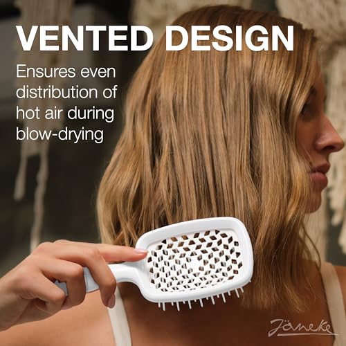 Janeke Superbrush Detangling Brush for Soft Smoothing Hair Brushing with Anti-Static Bristles - Vented Wet Hair Brush for Blow Drying Use - Perfect for Curly, Thick, Wavy, Fine Hair Types (White) - color: White Superbrush
