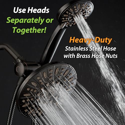 AquaDance 7" Premium High Pressure 3-Way Rainfall Combo with Stainless Steel Hose – Enjoy Luxurious 6-setting Rain Shower Head and Hand Held Shower Separately or Together – Oil Rubbed Bronze Finish - color: Oil Rubbed Bronze, style: 2.5 Gallons Per Minute