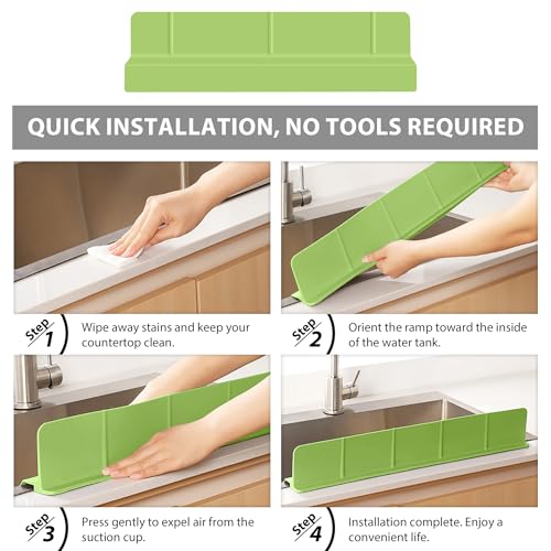 18Inch Sink Splash Guard – Extended Length & Tall Silicone Kitchen Sink Splash Guard with Overhang Drainage Design & Strong Suction Cups for Countertop(Green, 18''x3.5'') - color: Green, size: 18''x3.5''