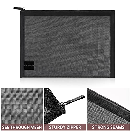 EASYFUN 6 Pieces Mesh Cosmetic Bag With Zipper Portable Travel Organizing Zipper Pouch Toiletries Makeup Pouches For Home Travel Accessories Diaper Bag - color: Pitch-black