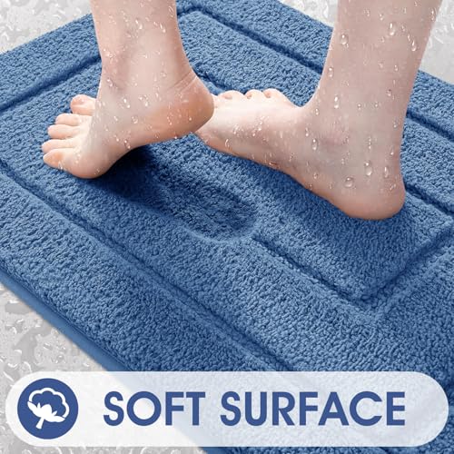 IM HOME Bathroom Rugs Sets 3 Piece, Ultra Soft Plush Fluffy Microfiber Absorbent Bath Mat, Non-Slip Backing, Machine Washable Bath Mats for Bathroom Floor, Tub, Toilet and Shower, Blue/Bordered - color: A-blue, size: 24"x17"+48"x20"+U Shape 24"x20"