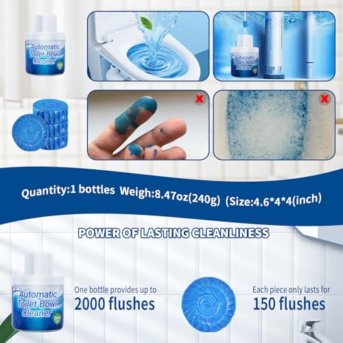 Automatic Toilet Bowl Cleaner with Unique Retrieval Rope - 2000 Flushes | Long Lasting Toilet Tank Cleaner, Blue Water Stain Remover and Deodorizer, Safe for Septic Systems, 1 Pack (90 Days)