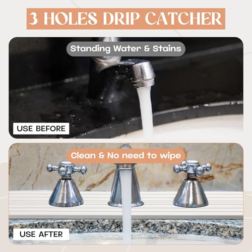 Teenyyou 3 Hole White Faucet Mat for Kitchen Sink Bathroom 16.1" x 5" Kitchen Faucet Absorbent Mat Diatomite Splash Guard Quick Drying Stone Drip Catcher Hole 2.24" Holes Spaced About 1.77 " - color: White, style: 3 Hole