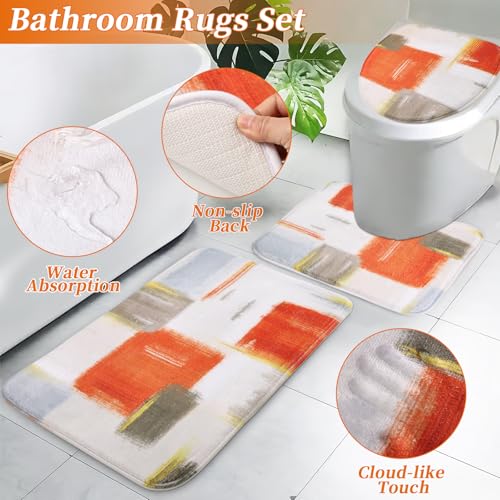 XLHOMO Bathroom Set - Orange Bathroom Accessories Set, Bathroom Sets with Shower Curtain and Rugs, Orange Shower Curtain Set with Bathroom Trash Can, Soap Dispenser, Soap Dish for Home Decor - color: Plaid Orange & Gold, size: Complete Set + Bath Rugs