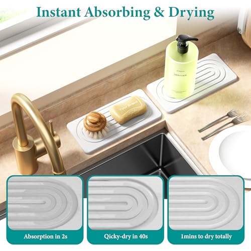 Water Absorbing Stone Tray, Quick Drying Diatomite Bathroom Tray Countertop, Stone Drying Mat for Kitchen Counter, Soap Dish Dispenser Vanity Organizer, White-A-9.8" x 4" - color: 9.8" X 4"-White-A