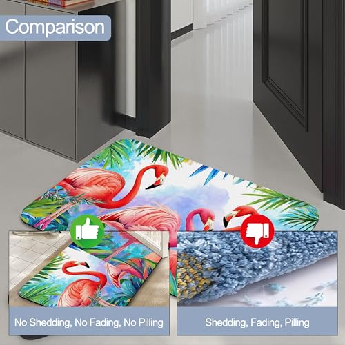 Diatomaceous Bathroom Rugs,Watercolor Flamingo Bathroom Decor,Summer Tropical Palm Leaf Non Slip Bath Mat,Quick Dry Easy To Clean Care Shower Rug for Home Dorm Low Profile Floor Mat 17 X 29.5 Inch - color: Watercolor Flamingo