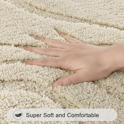 HEBE Bathroom Rugs Sets 5 Piece, Soft Absorbent Microfiber Bath Mat for Bathroom, Non Slip Washable Bath Rug Set with Toilet Cover, Bath Runner and U-Shaped Contour Toilet Rug, Light Beige - color: Light Beige, size: 18"x26"+20"x32"+20"x48"+U20"x24"+Cover
