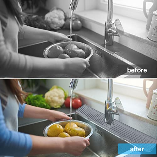 Derlights 30 inch Sink Splash Guard Mat,Silicone Faucet Handle Drip Catcher Tray, Longer Silicone Sink Mat for KitchenBathroom, Drip Protector Splash Countertop (gray) - size: 30 inch
