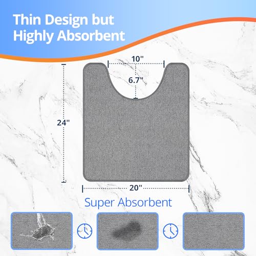 HOMTEB Toilet Rugs U Shaped Washable 24x20, Ultra Thin Toilet Rug Super Absorbent, Toilet Mat Rubber Backing Non-Slip, Toilet Mats Machine Washable Dry Quickly, Contour Bathroom Rugs for Toilet-Grey - color: Grey, size: 24" x 20" Contour Rug