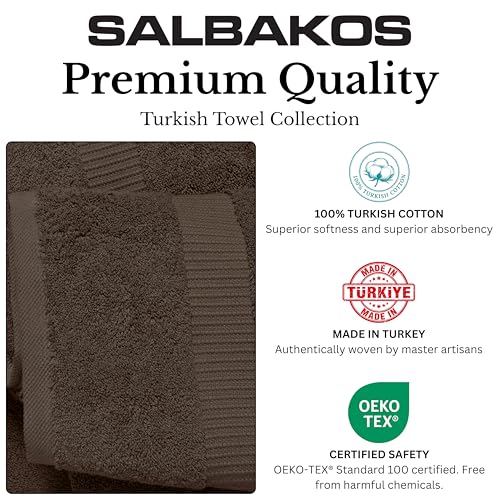 SALBAKOS 100% Turkish Cotton Bath Towel Set of 4, 27x54 inch | Premium Quality | Hotel & Spa Collection | Soft, Super Absorbent, Long Lasting Bath Towels | Made in Turkey (Chocolate, 4 Bath Towels) - color: Chocolate, size: 4 Bath Towels