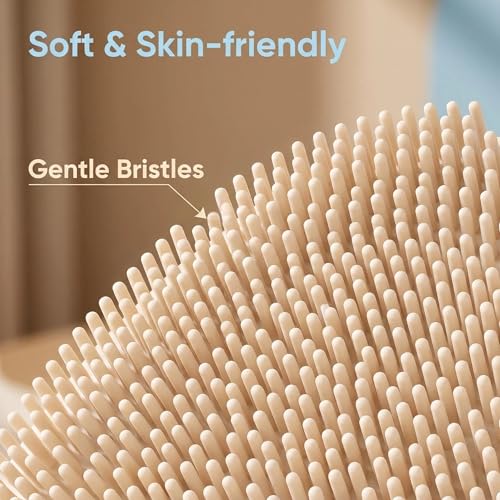 Soft Silicone Body Scrubber, Gentle Like a Hand Exfoliating Your Skin and Build Up Lather Easily, Back Large Suction Cup Easy to Store, Long-Lasting & Deep Clean (Beige) - color: Beige