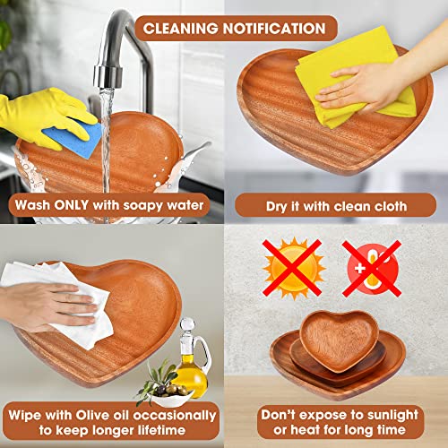 VieWood Heart Wooden Plates Set of 3 Unbreakable Classic Appetizer Plates, Easy Cleaning & Light weight for Dishes Snack, Dessert (Khaya, 4.1" & 6.3" & 8.7") - color: Heart Wood Plates (Set of 3)