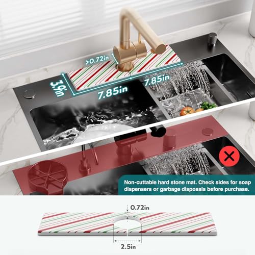 Stone Faucet Mat for Kitchen Sink, Diatomite Drying Stone Mat for Kitchen Counter, Prevent Moisture – Sink Splash Guard for Holiday Gift Home Decor (Red/Green, 15.7''x3.9'') - color: Red/Green, size: 15.7" x 3.9"