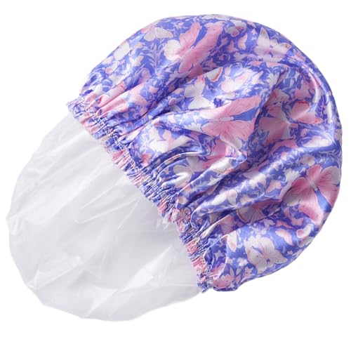 Shower Cap for Women,4 PCS Elastic and Reusable Bath Caps, Double Layers Shower Caps Reusable Waterproof, Bathing Shower Caps, Environmental Bath Hair Protection Cap - Butterfly E - color: Butterfly E