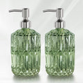 AmazerBath Soap Dispenser, 2 Pack Green Glass Soap Dispenser with Pump Stainless Steel, 14.2OZ Refillable Hand Soap Bottles Bathroom Kitchen - color: Green & Stainless Steel - 2 Pack