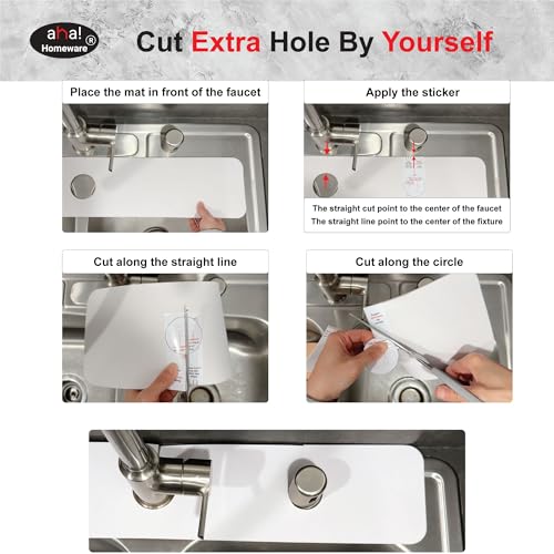 Faucet Mat Kitchen Sink Cuttable : AHA HOMEWARE Kitchen Sink Splash Guard Deck Plate, Customizable Cut Extra Hole for Soap Dispenser, Diatomite Leather Absorbent Fast Drying 2-PACK (Black) - color: Black