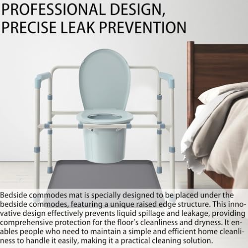 23.6" x 19.7" Bedside Commodes Mat, Bedside Toilet Floor Mat with Raised Edge for Floor Protector, Silicone Non-Slip Protective Mat for Under Commode Chair, Recyclable and Waterproof