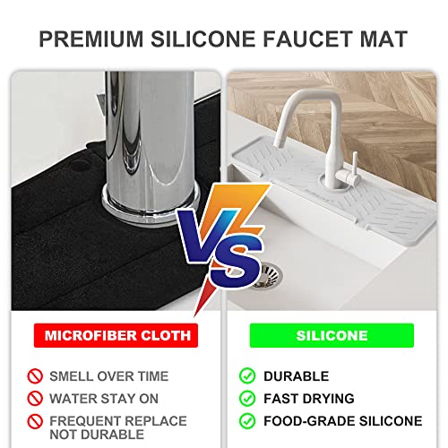 Silicone Faucet Mat for Kitchen Sink – Gen 2 Splash Guard with Upgraded Outlet & Slope – 18” x 5.1” Water Catcher & Sink Sponge Holder for Kitchen and Bathroom (Gray) - color: Gray, size: 18 in