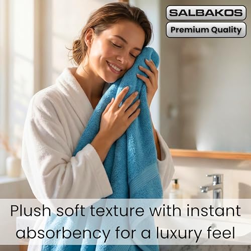 SALBAKOS 100% Turkish Cotton 6-Piece Towel Set | Heirloom Quality Hotel & Spa Collection | Soft, Super Absorbent 2 Washcloth, 2 Hand, 2 Bath Towel Sets | Made in Turkey (Aqua, 6 Piece Towel Set) - color: Aqua, size: 6 Piece Towel Set