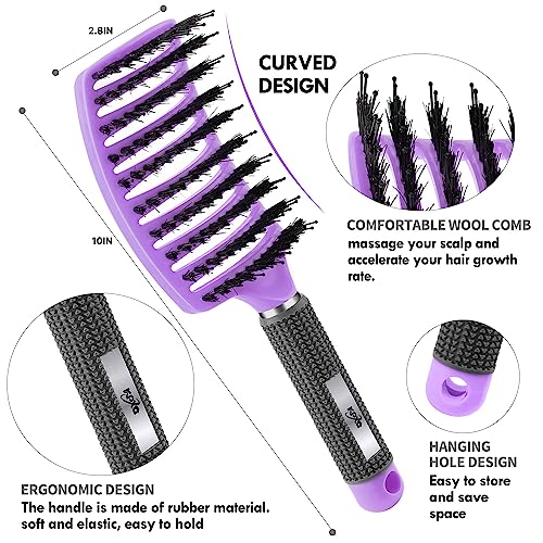 4pcs Curly Detangling Brush Set for Adult & Kids Wet or Dry, 3/4ABC Hair with Wide Tooth Comb (4, Purple) - color: Purple, size: 4pcs
