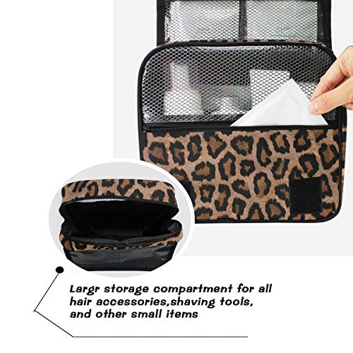 senya Hanging Travel Toiletry Bag Kit Makeup Case Cosmetics Organizer for Men Women - color: Leopard Cheetah
